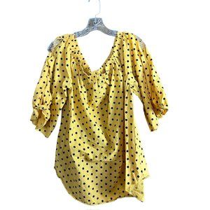 Rogue Collection Women's Yellow Polka Dot Cold Shoulder Top